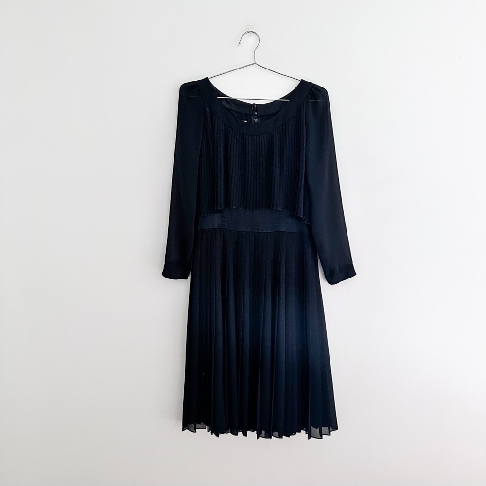 Vintage Black Pleated Midi Dress Sheer Sleeves Union Made Size 2-4 - Picture 11 of 11
